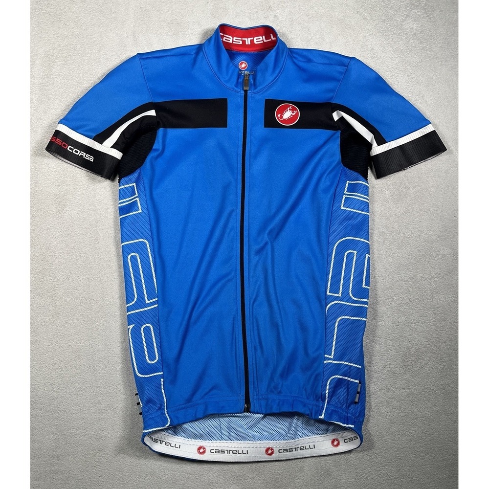 Castelli Rosso Corsa Cycling Jersey Mens Small Blue Black Mesh Full Zip 8644
